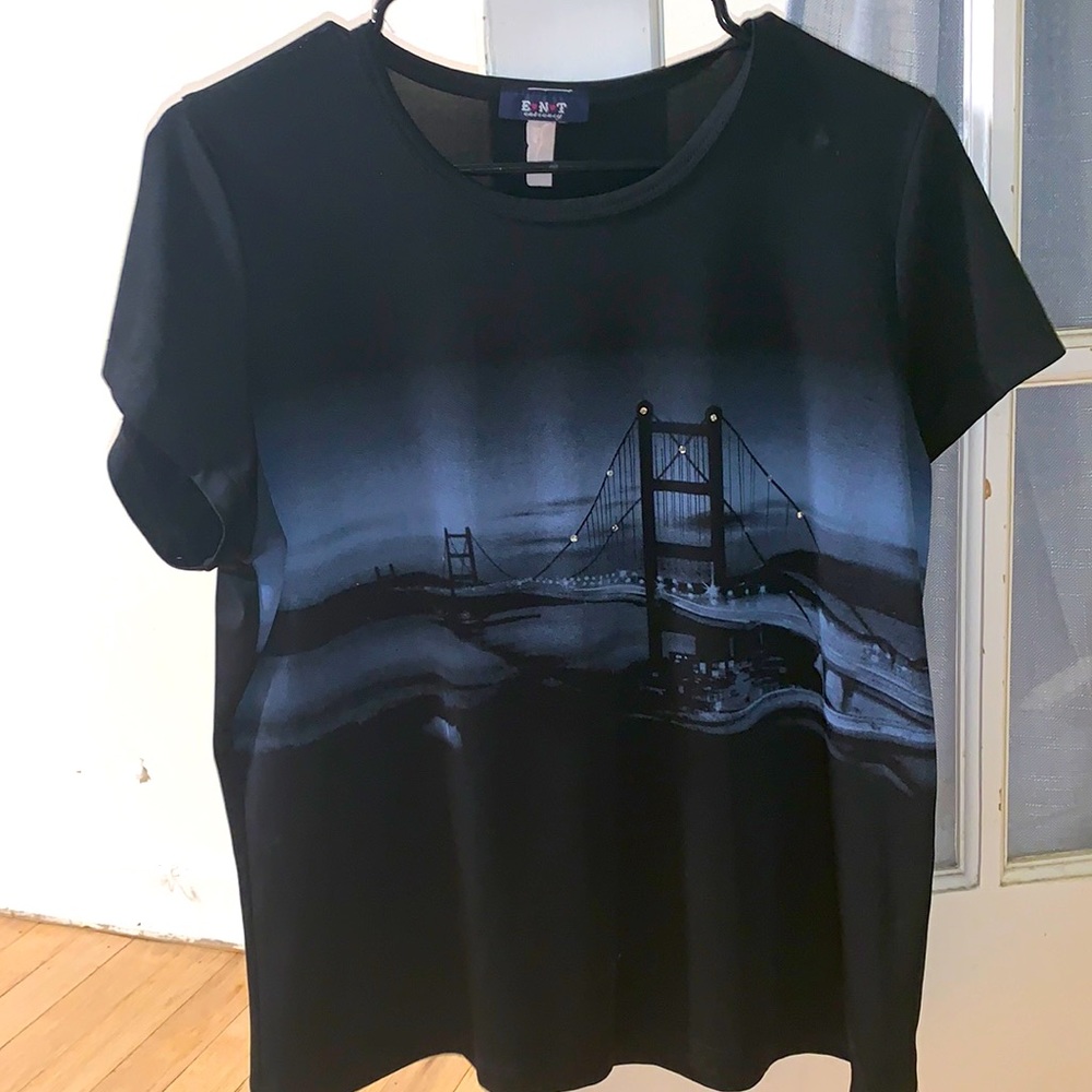 MEDIUM Oversized Bedazzled Golden Gate Bridge Tee
